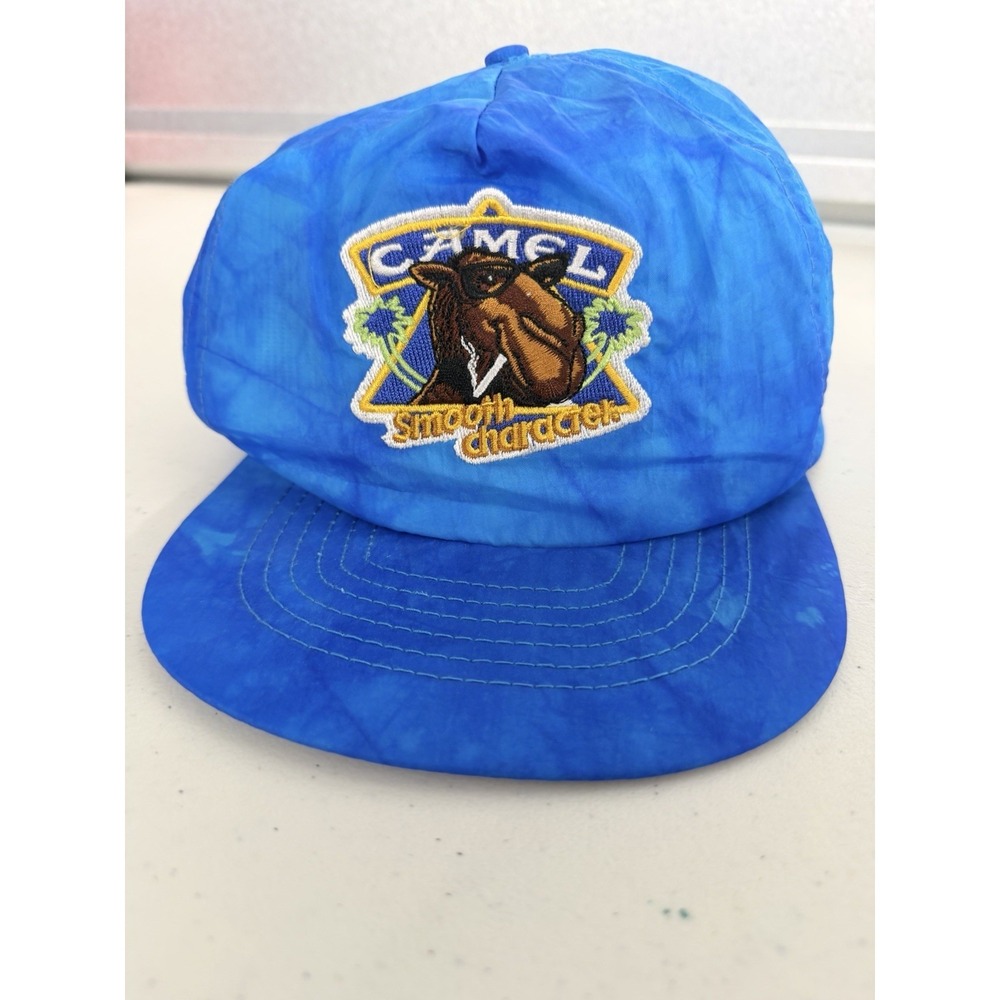 Vintage 90s Joe Camel Smooth Character Blue Nylon Tie Dye Snapback Hat Promo Cap
